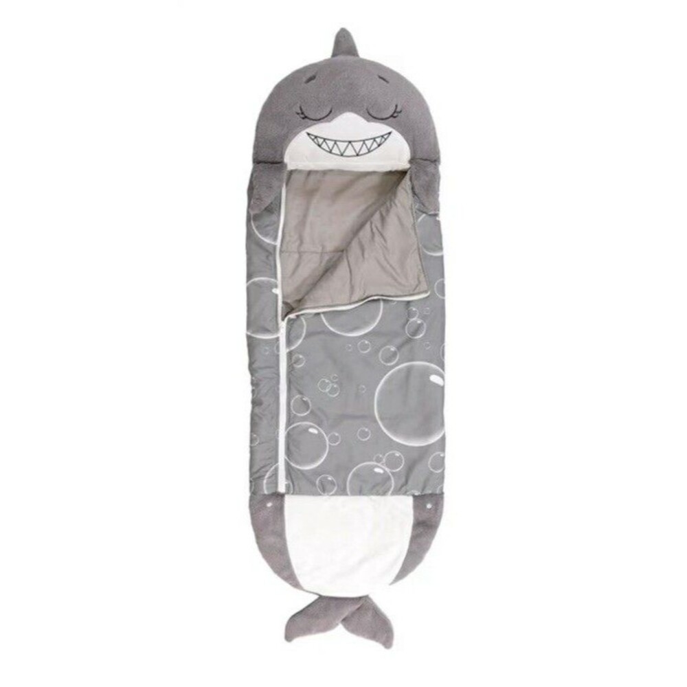 Happy Nappers Shark Kids Sleeping Bag Gray Polyester Zip Cartoon Bubble